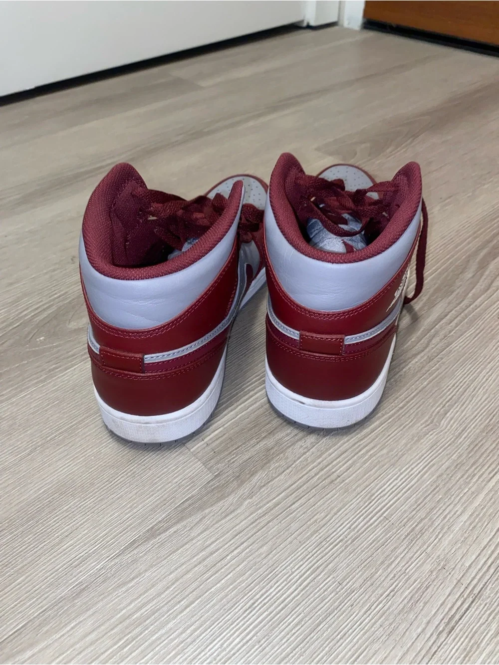 Jordan Men's Maroon and Gray Mid-Top Sneakers